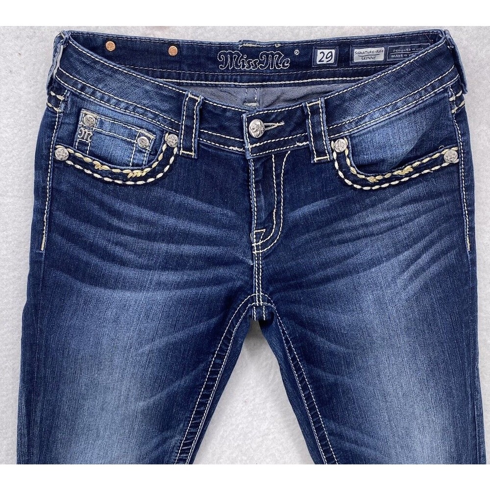Miss Me Womens  Signature Rise Skinny Jeans Embellished Pockets Blue Size 29 - Picture 11 of 16